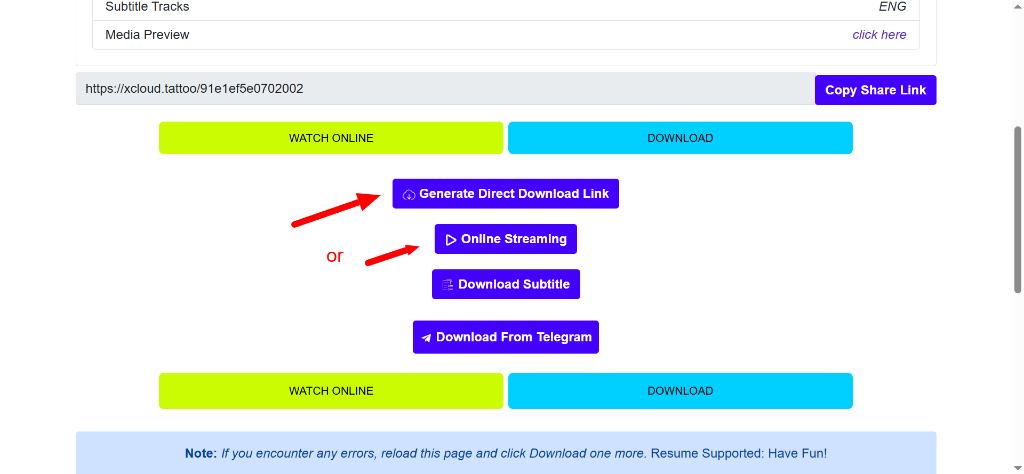 Step 2 – Click Generate Direct Download Link on the XCloud page